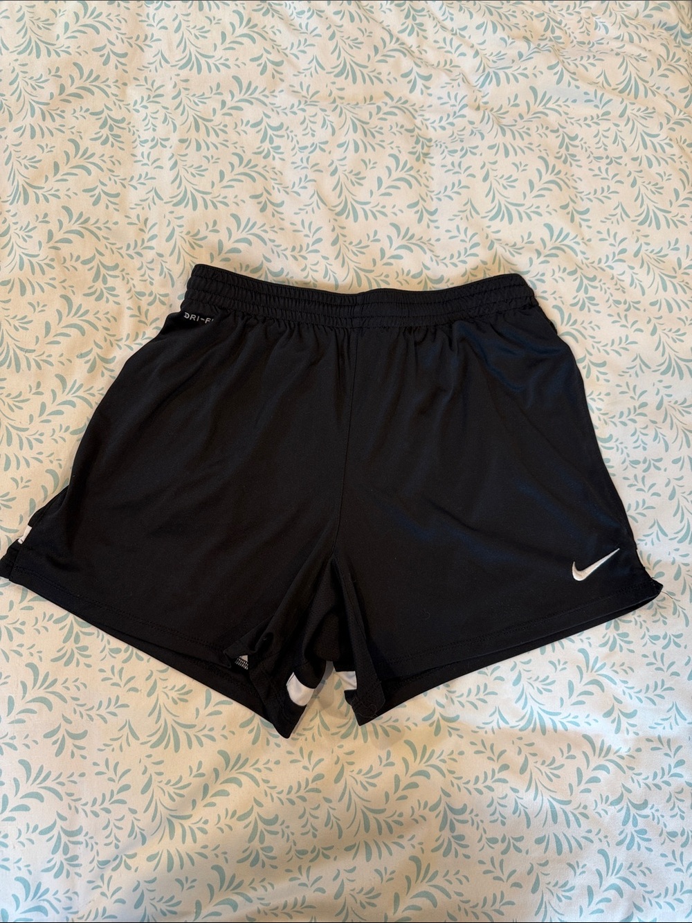 Nike Women's Black Athletic Dri-FIT Shorts with White Swoosh